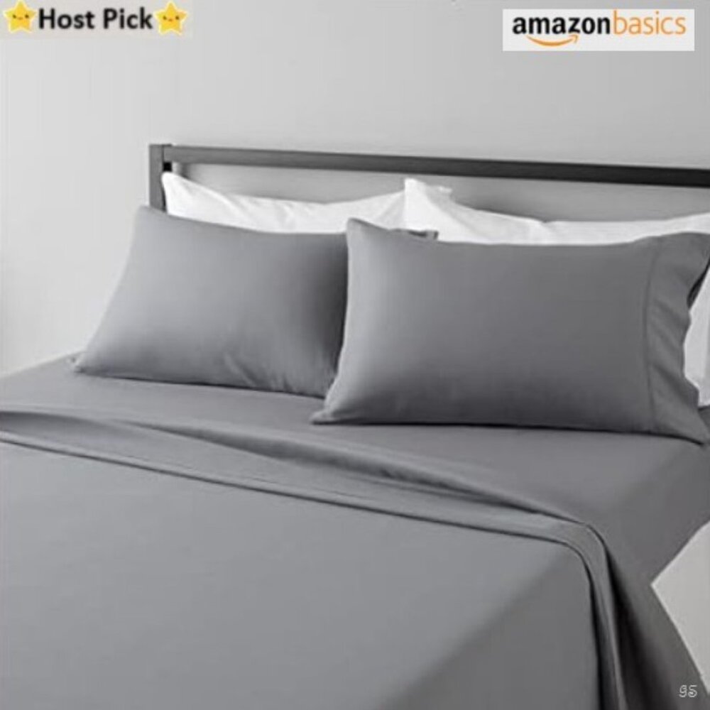⛔️SOLD⛔️ Amazon Basics 4‑Pc Queen Sheet Set - Microfiber, Dark Gray NWT - Picture 1 of 10